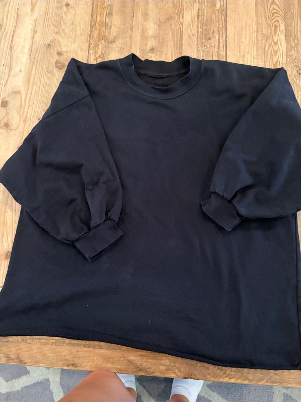 Left On Friday Women's Black Crewneck Sweatshirt, sleeves sit just above elbow’s